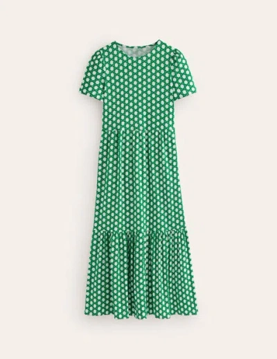 Boden Emma Tiered Jersey Midi Dress Green, Honeycomb Geo Women