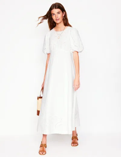 Boden Empire Broderie Tea Dresswhite Women  In White