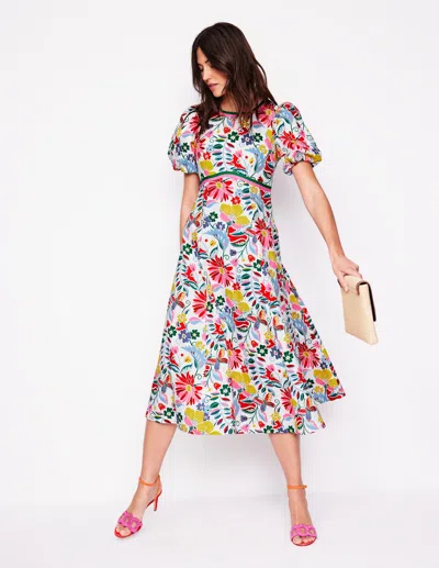Boden Empire Linen Tea Dressmulti, Wildflower Trail Women