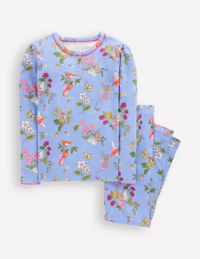 Boden Kids' Eng Anliegender Henley-schlafanzug-gletscherblau Fee-design In Multi
