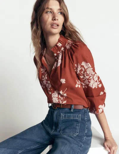 Boden Erica Cotton Frill Top In Brown