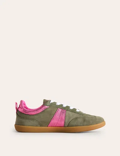 Boden Erin Retro Tennis Sneakerskhaki/bright Pink Women  In Green