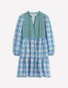 Boden Esme Linen Mini Dress Multi, Floweret Tile Women  In Multi/ Floweret Tile