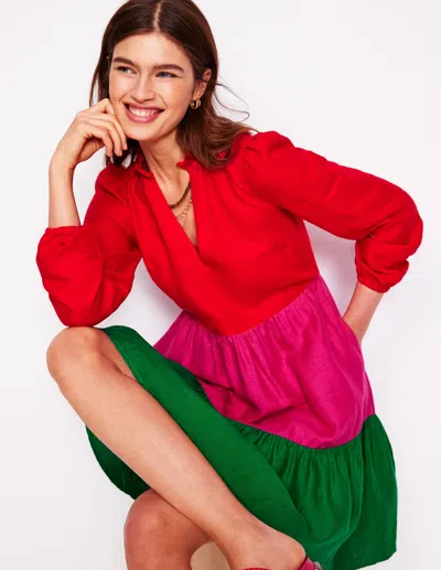 Boden Esme Linen Short Dress-colourblock Female  In Multi