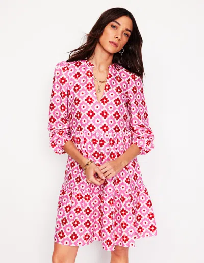Boden Esme Linen Short Dresspink Power, Geometric Stamp Women  In Pink Power/ Geometric Stamp