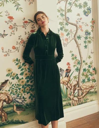Boden Etta Paspeliertes Samtkleid | Grösse 30 In Green