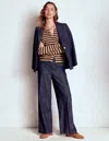 Boden Eva Cashmere Crew Cardigan Camel Melange/navy Stripe  In Black