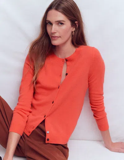 Boden Eva Cashmere Crew Cardigan Fiery Orange Melange
