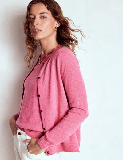 Boden Eva Kaschmir-strickjacke Mit Rundhalsausschnitt-rosenrosa Melange In Pink