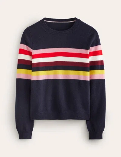 Boden Eva Cashmere Crew Neck Jumper Navy, Rainbow Women  In Blue