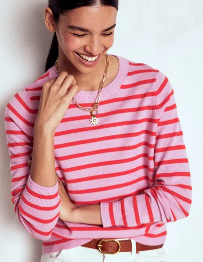 Boden Eva Kaschmirpullover Mit Rundhalsausschnitt-rosa/orange Streifen In Multi