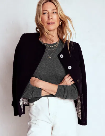 Boden Eva Cashmere Crew Neck Sweater Charcoal Melange  In Gray