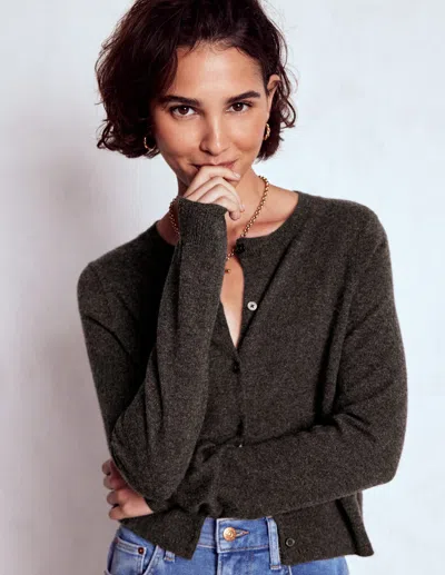 Boden Eva Cashmere Cropped Cardigan Charcoal Melange  In Gray