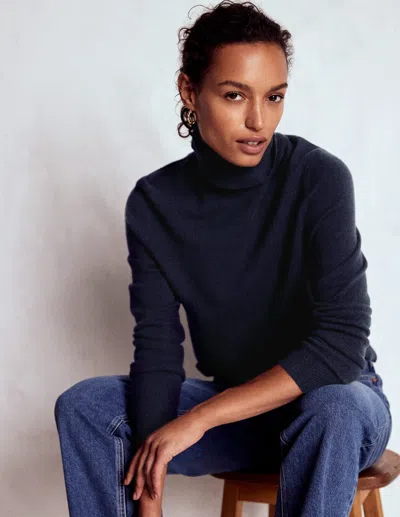Boden Eva Cashmere Roll Neck Sweater Navy  In Blue