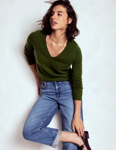 Boden Eva Cashmere V Neck Sweater Kale Leaf Melange  In Green