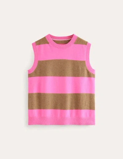 Boden Eva Cashmere Vest Camel Melange/ Fluro Pink Women