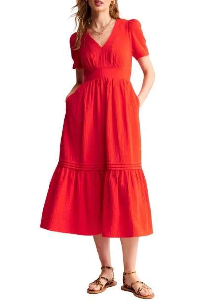 Boden Eve Double Cloth Midi Dress In Flame Scarlet