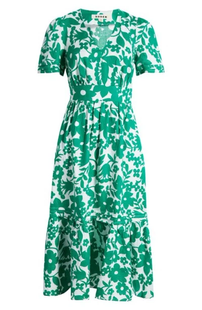 Boden Eve Linen Midi Dress In Green Tambourine Tulip Garden