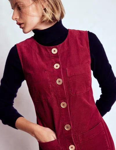 Boden Evelyn Cord Shift Dress Burgundy Red