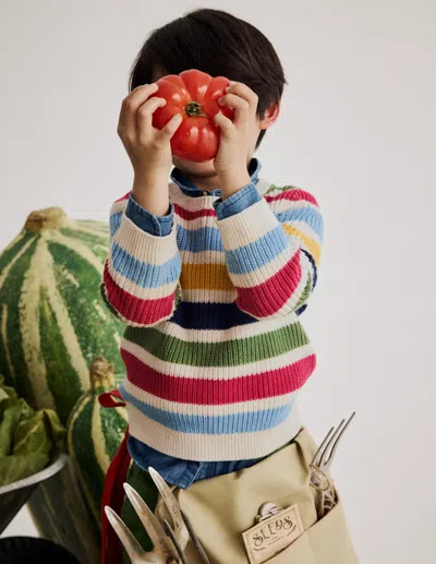 Boden Kids' Baumwollpullover Für Den Alltag-ackerbohnengrün/pink, Gestreift In Brown