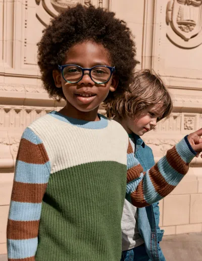 Boden Kids' Baumwollpullover Für Den Alltag-beige Meliert/safarigrün In Green