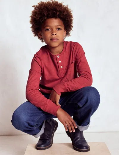 BODEN EVERYDAY HENLEY T SHIRT POMEGRANATE RED BOYS BODEN