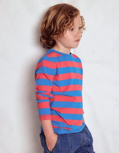 BODEN EVERYDAY LONG SLEEVE T-SHIRT-KINGFISHER BLUE/ JAM RED MALE BODEN