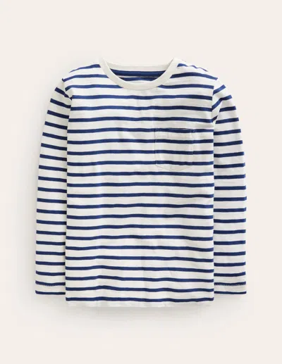 Boden Kids' Everyday Long Sleeve Tshirtsoft Ivory/ College Navy Boys  In Multi