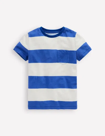 Boden Kids' Everyday Short Sleeve Tshirtbright Blue /soft Ivory Stripe Boys