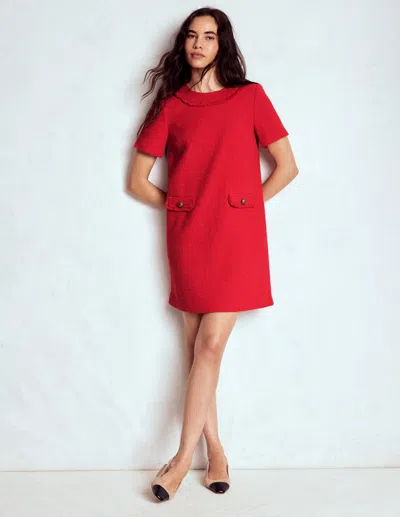 Boden Button Detail Cotton Blend Tweed Minidress In Red