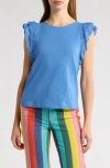 Boden Eyelet Embroidered Flutter Sleeve Cotton Top In Blue