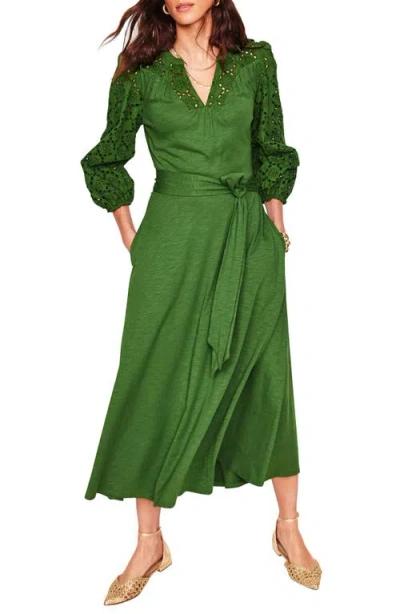 Boden Eyelet Embroidery Long Sleeve Dress In Green