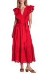 Boden Ruffle Detail Tier Midi Dress-poppy Red Female  In Red