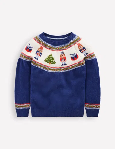 Boden Kids' Fair Isle Jumper College Navy Nutcracker  In Blue