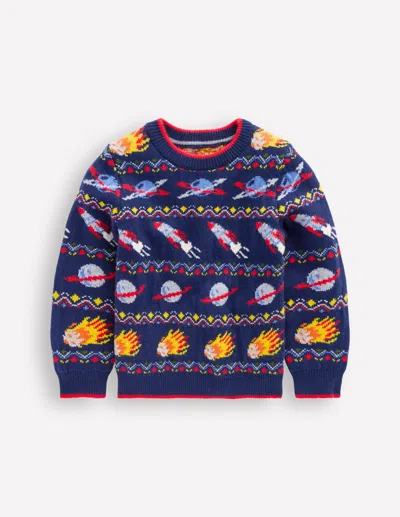 Boden Kids' Fair-isle-pullover-schuluniform-navy, Weltraum In Blue