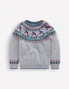 Boden Fair Isle Jumper Grey Marl Skiing Penguins  In Multi