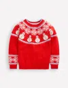 Boden Fair Isle Jumper Poppy Red Snowmen  In Red