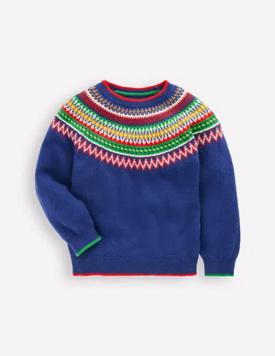 Boden Kids' Fair Isle Jumper Sapphire Blue Multi  In Black