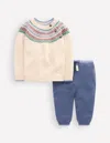 Boden Fair Isle Knitted Play Set Delft/oatmeal Fair Isle  In Multi