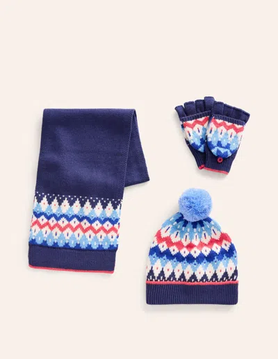 Boden Kids' Fair Isle Knitted Setsapphire Blue Geo Boys  In Purple