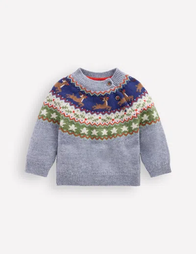 Boden Babies' Fair-isle-pullover-blau Festliches Rentier In Gray