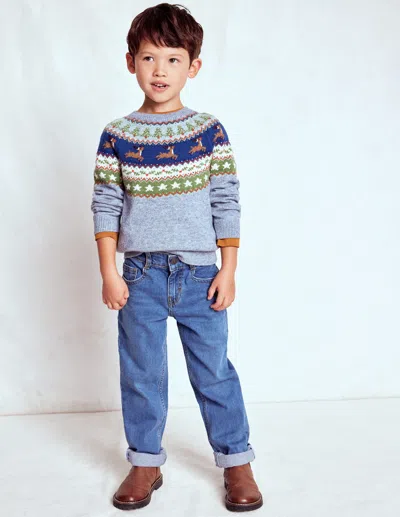 Boden Kids' Fair-isle-pullover-gletscherblau Rentier In Multi