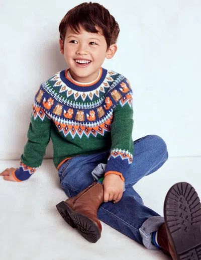 Boden Kids' Fair-isle-pullover-juwelengrün Wald In Multi