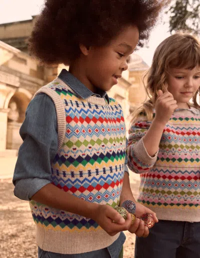 Boden Kids' Fair-isle-pullunder-hellbeige Meliert, Fair-isle-muster In Multi