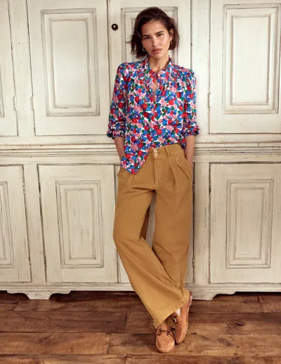 Boden Fay Smocked Jersey Shirt Multi, Painterly Meadow Women
