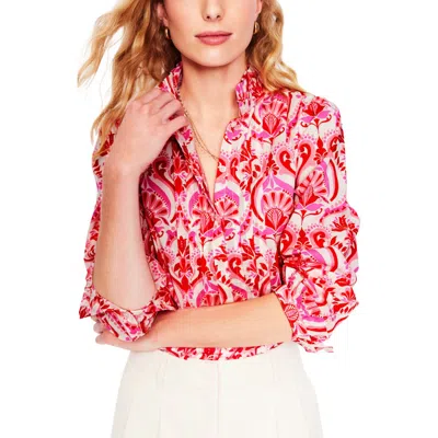 Boden Felicity Cotton Button-up Shirt In Poppy Red, Ornamental Floral