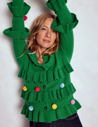 Boden Festive Embroidered Cardigan Sapling Green