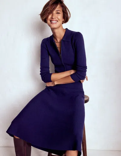 Boden Fiona Zip Front Knitted Dress Navy  In Purple