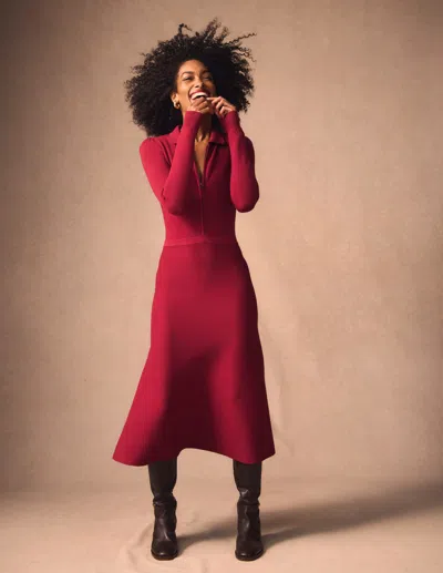 Boden Fiona Zip Front Long Sleeve Knit Dress In Red