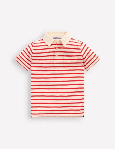 Boden Kids' Flammgarn-polohemd-mohnblumenrot/ Naturweiss In Red